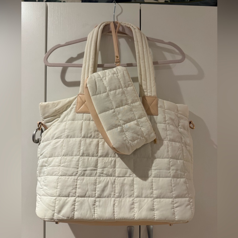 Cream Quilted Tote Bag with Pouch (used once)